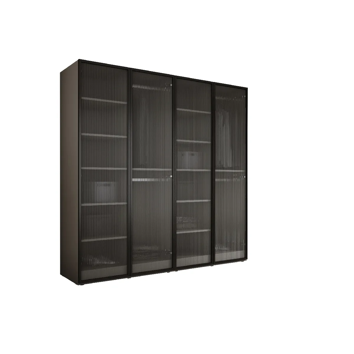 Armoire: Gris Platine / Verre Rainuré, 200 x 200 x 51 cm