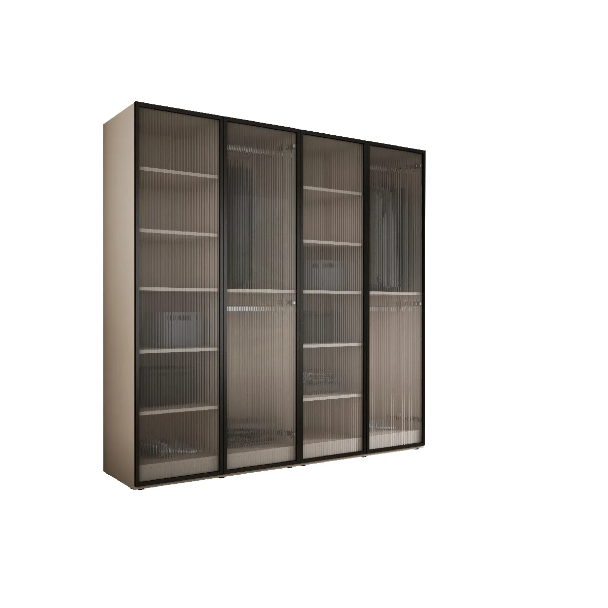 Armoire: Beige Sable / Verre Rainuré, 200 x 200 x 51 cm