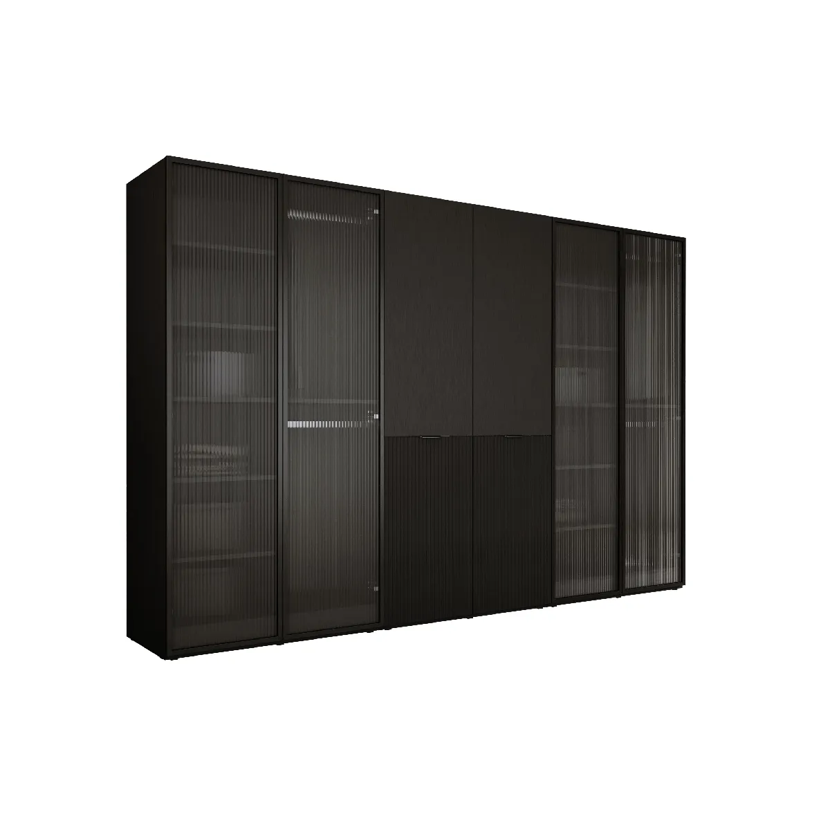 Armoire: Verre Rainuré / Graphite Noir, 300 x 200 x 51 cm