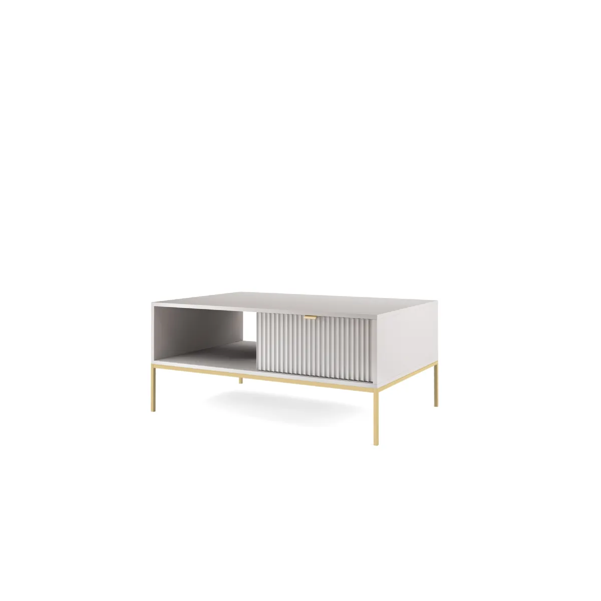 Table basse: Blanc, or, 104 x 46 x 68 cm, poignées dorées