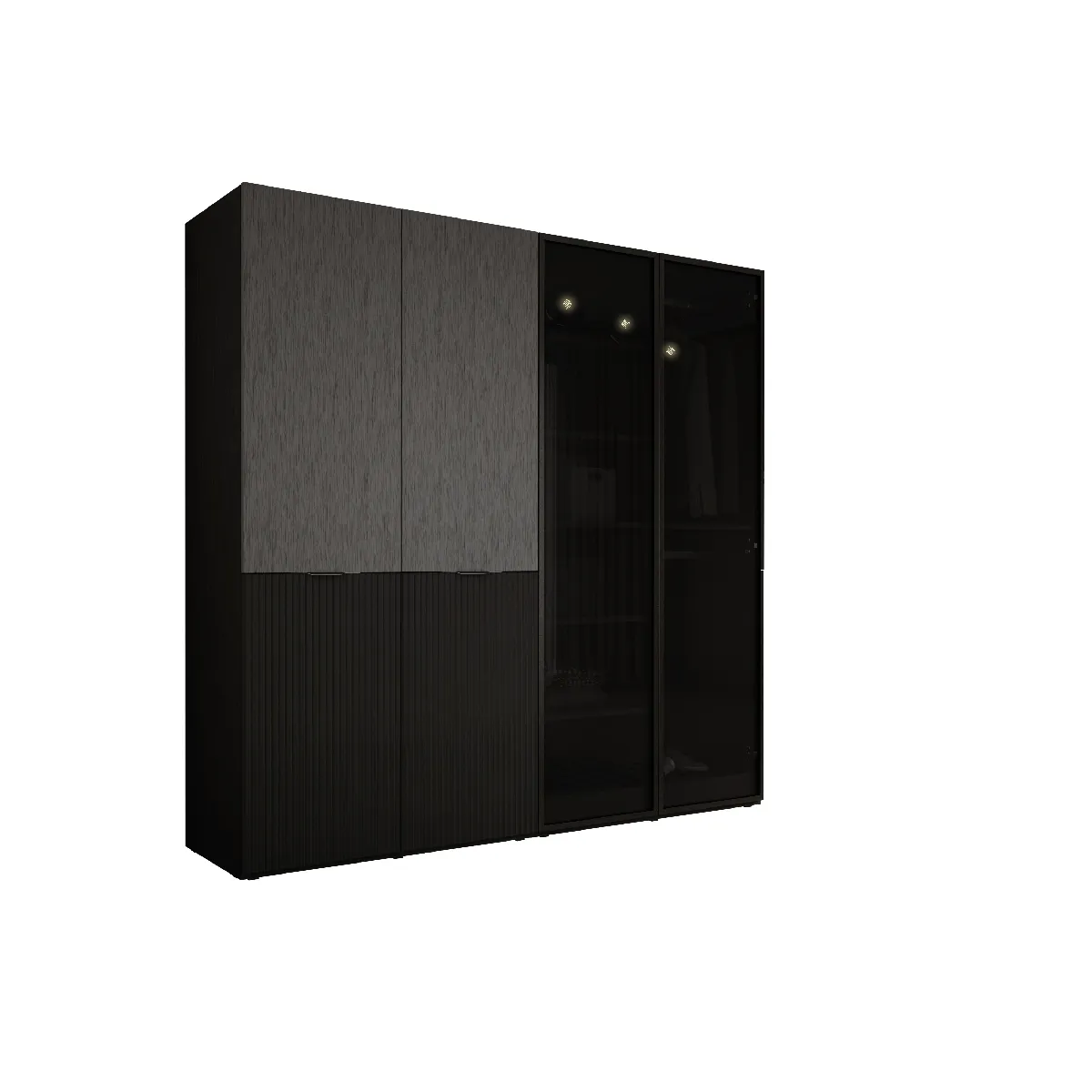 Armoire: Graphite Noir / Verre Antisol, 200 x 200 x 51 cm