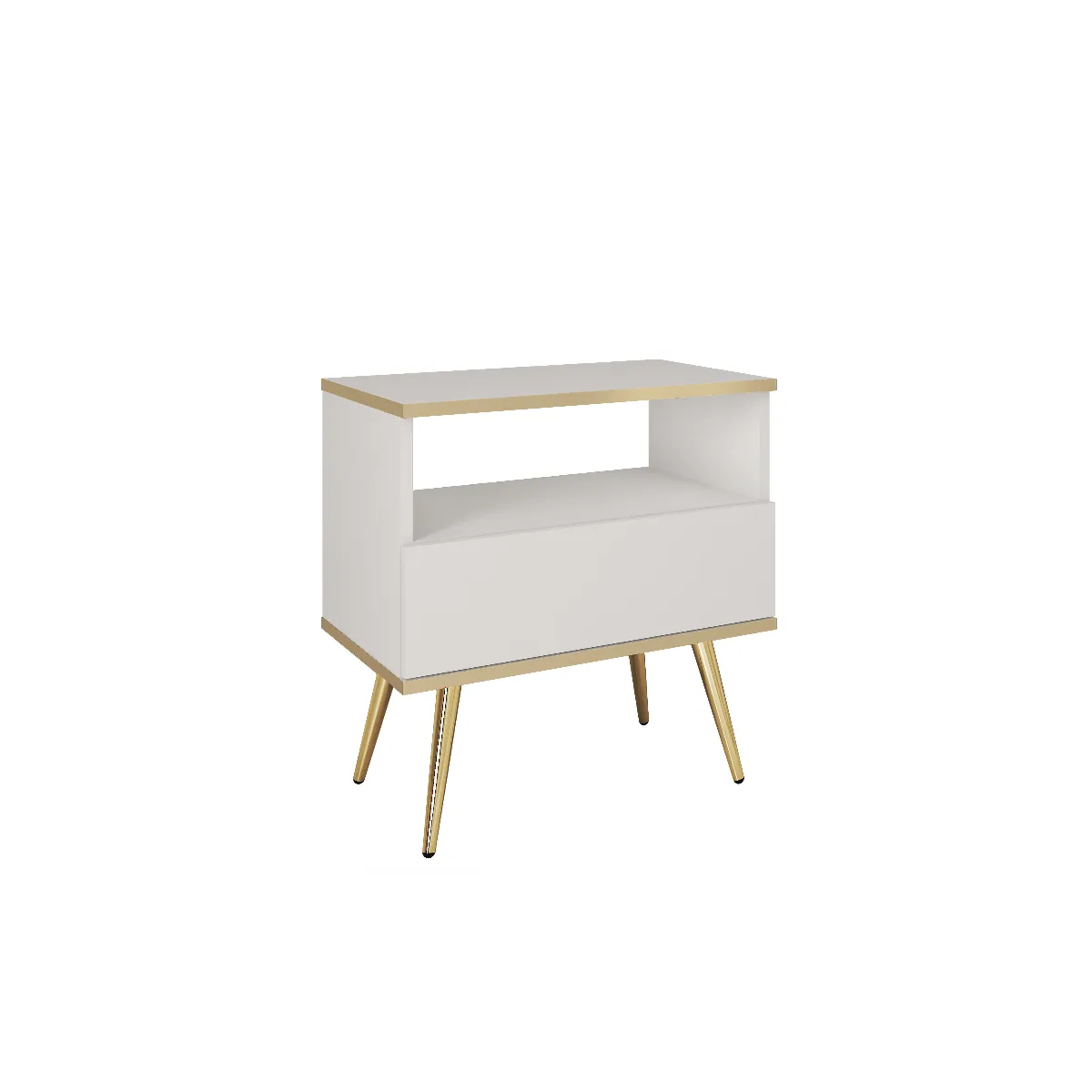 Table de chevet, blanc, pieds dorés, 54 x 59 x 39 cm
