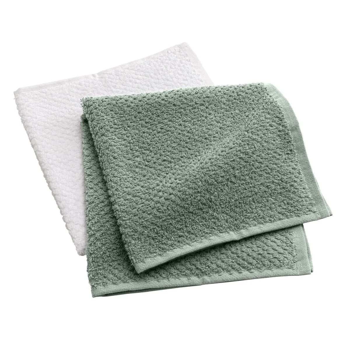 Lot De 2 Essuie-mains "gourmet" 50x50cm Vert Cèdre & Blanc