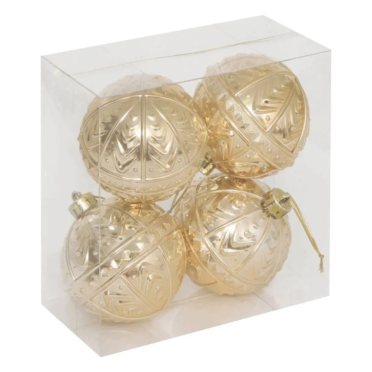 Lot De 4 Boules De Noël En Plastique Finition Métallisée Or D. 80 Mm - Feeric Lights & Christmas