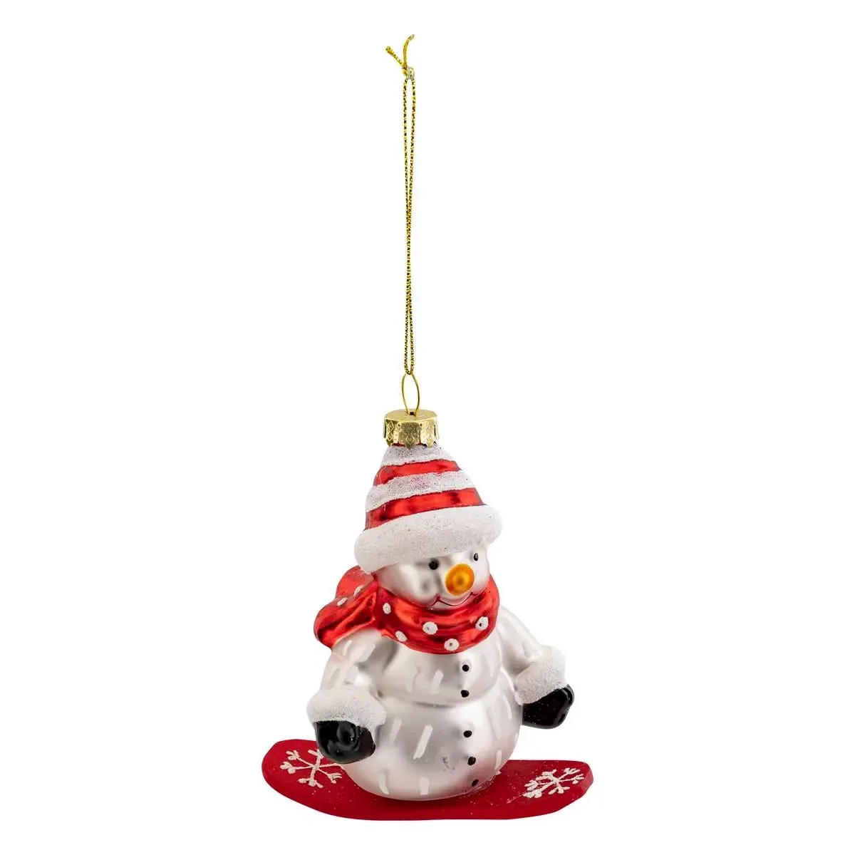 Sujet Bonhomme De Neige Snowboard Verre H.10cm Rouge Et Blanc - Feeric Lights & Christmas