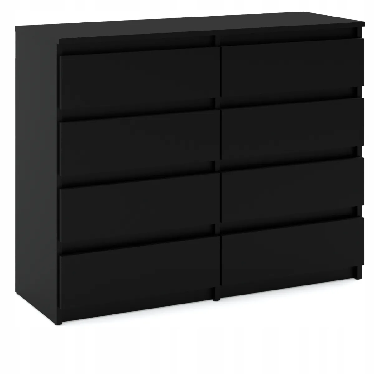 Commode moderne 120 cm Noir mat - 8 tiroirs, grand meuble de rangement pour salon