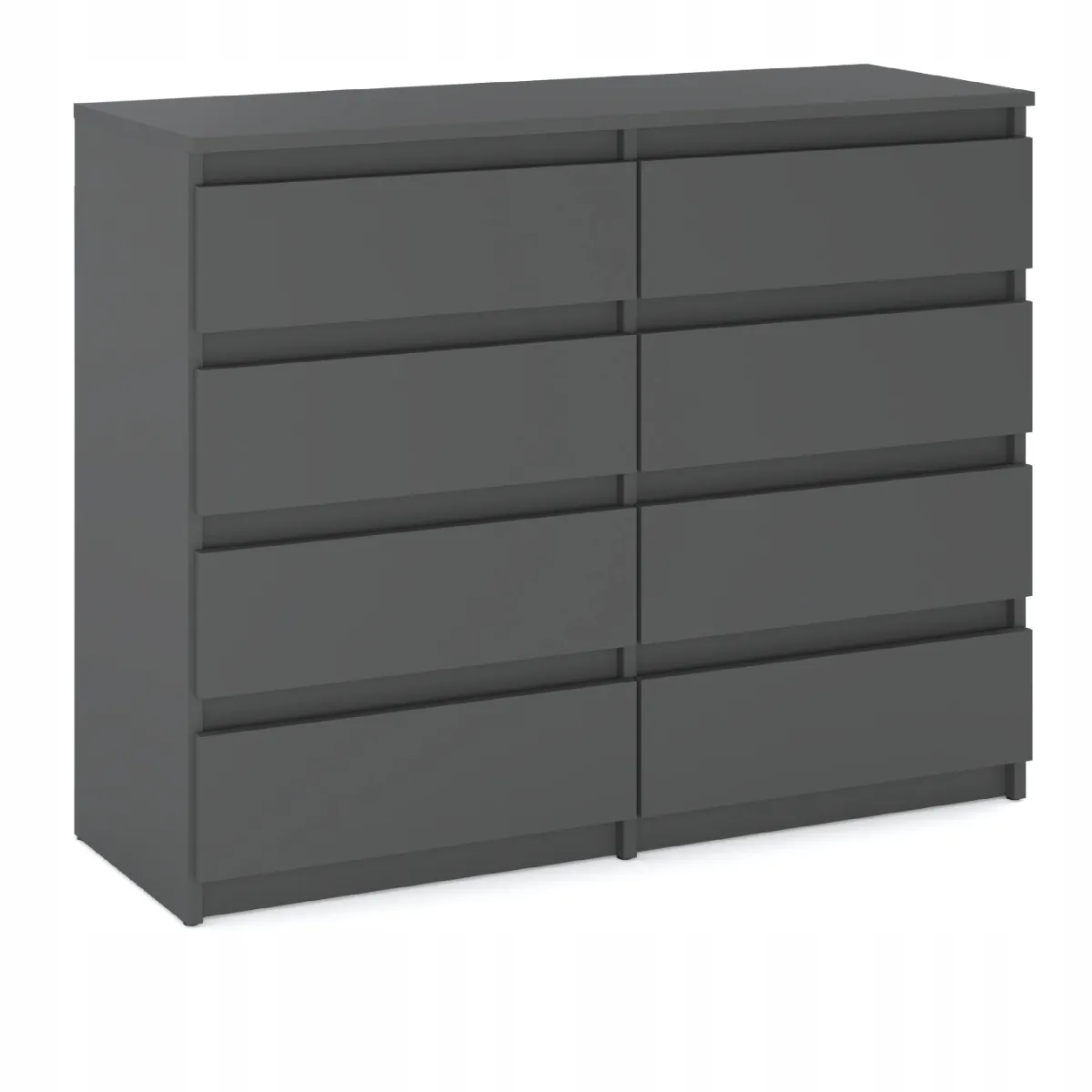 Commode moderne 120 cm gris mat avec 8 tiroirs - Grand meuble de rangement pour salon