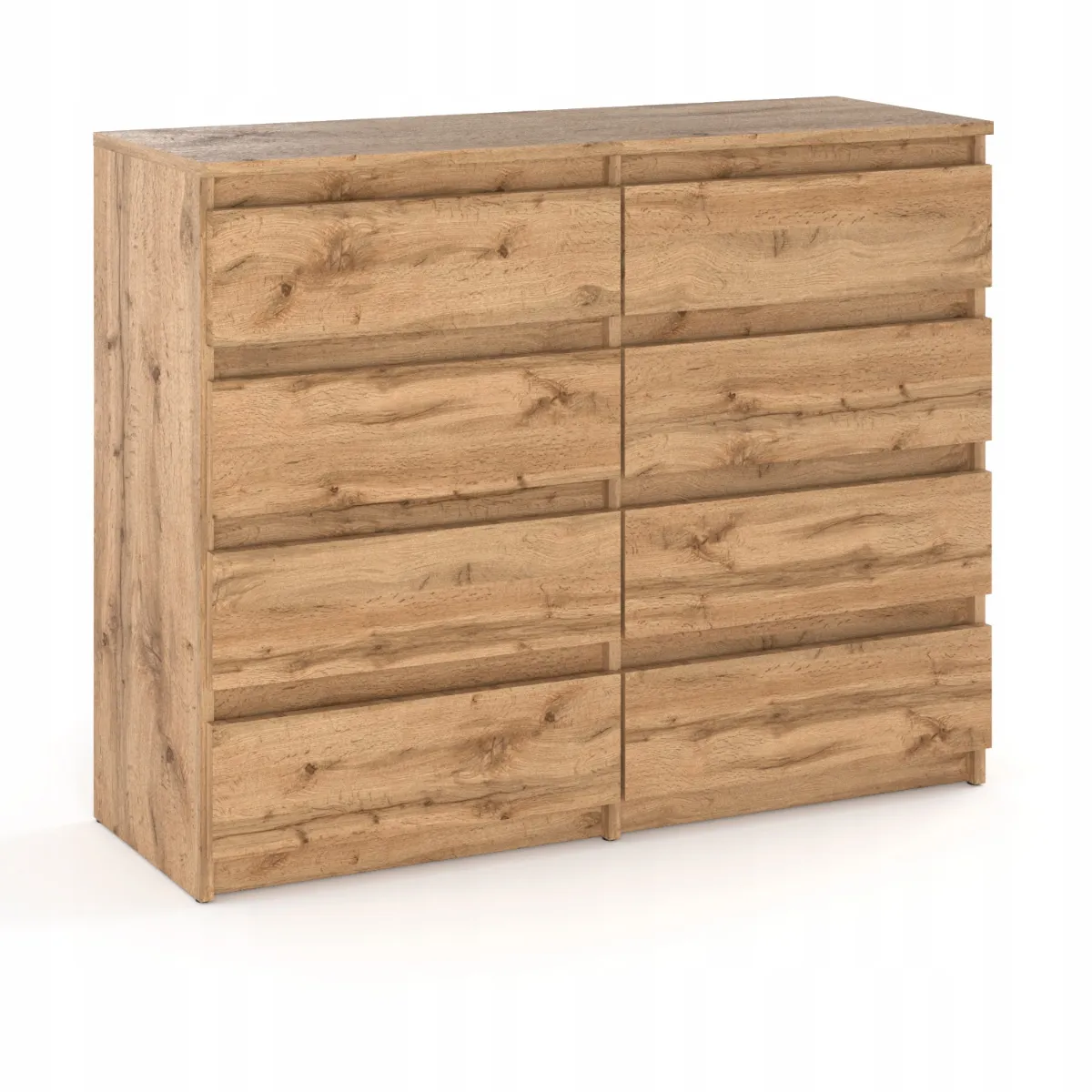 Commode moderne 120 cm Chêne Wotan avec 8 tiroirs - Grand meuble de rangement pour salon