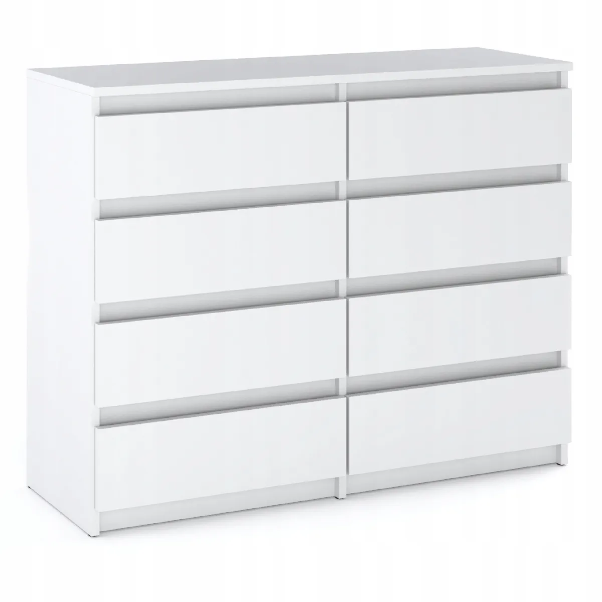 Grande commode blanche mat 120 cm avec 8 tiroirs - Meuble TV moderne pour salon