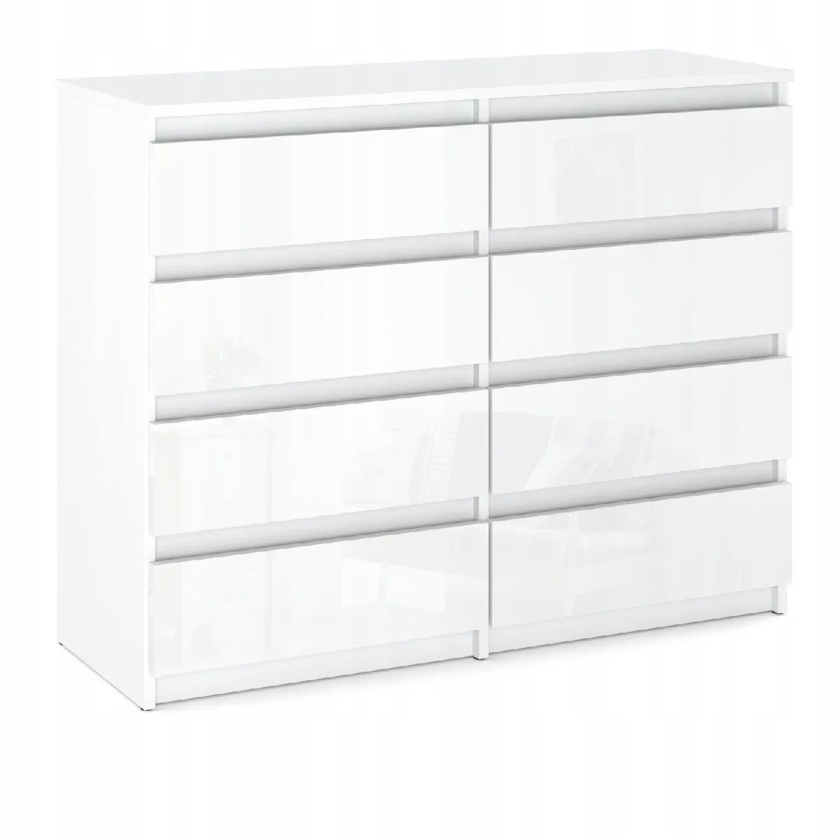 Grande commode blanche laquée 120 cm avec 8 tiroirs - Meuble TV moderne pour salon