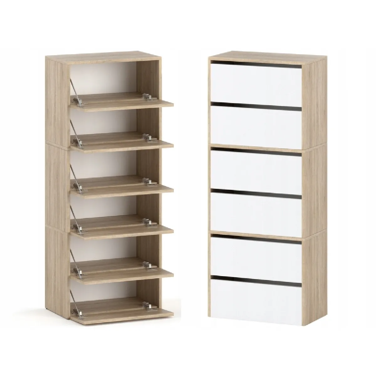 Meuble à Chaussures Étroit Blanc+ chêne Sonoma 60x36x150cm-15paires- Étagère Rangement Entrée