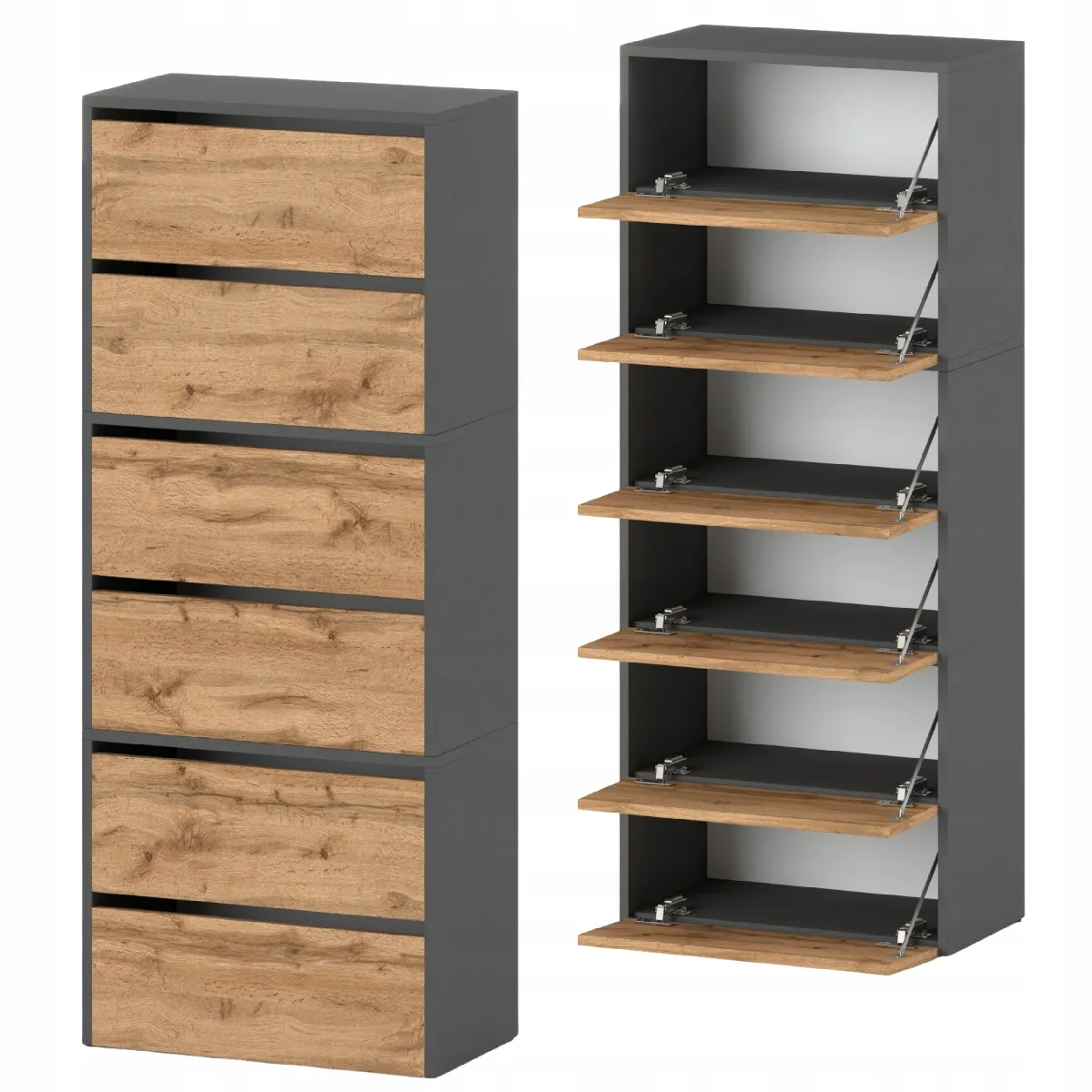 Meuble à Chaussures Étroit Gris Chêne Wotan 60x36x150cm - Étagère Rangement Entrée