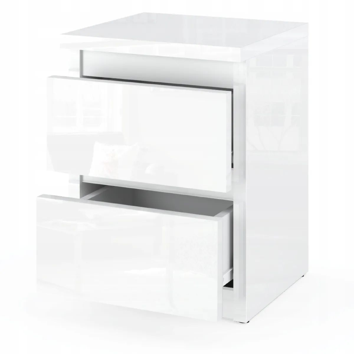 Table de chevet Blanc brillant 30x30x42CM 2 tirrois -meuble de nuit pour chambre à coucher loft