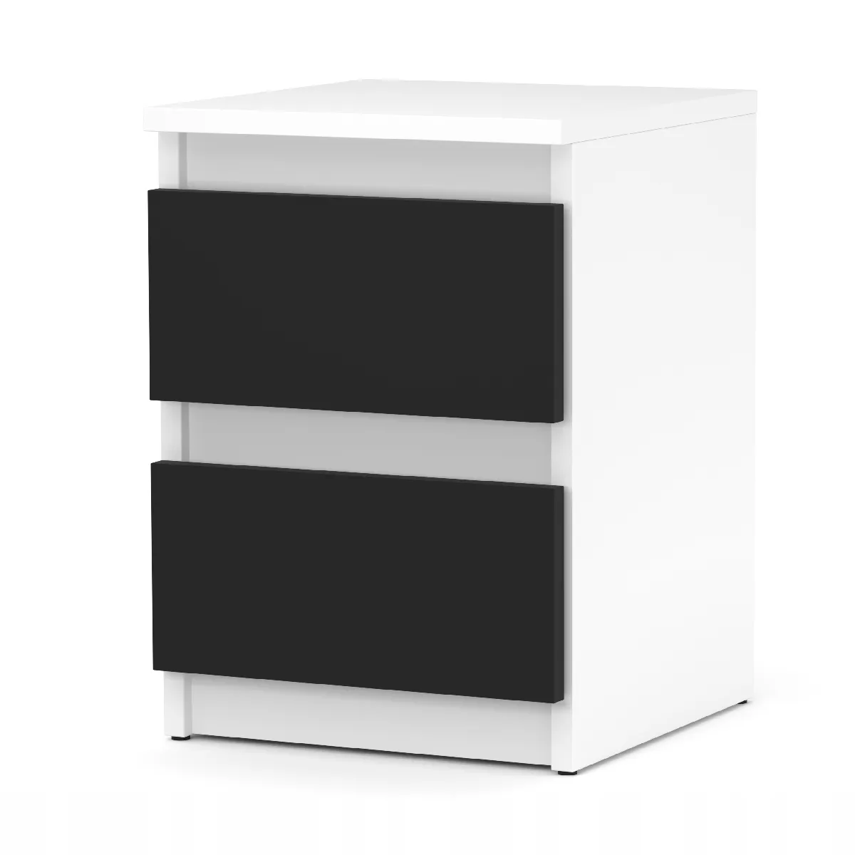 Table de chevet Blanc + Noir 30x30x42CM 2 tirrois -meuble de nuit pour chambre à coucher loft