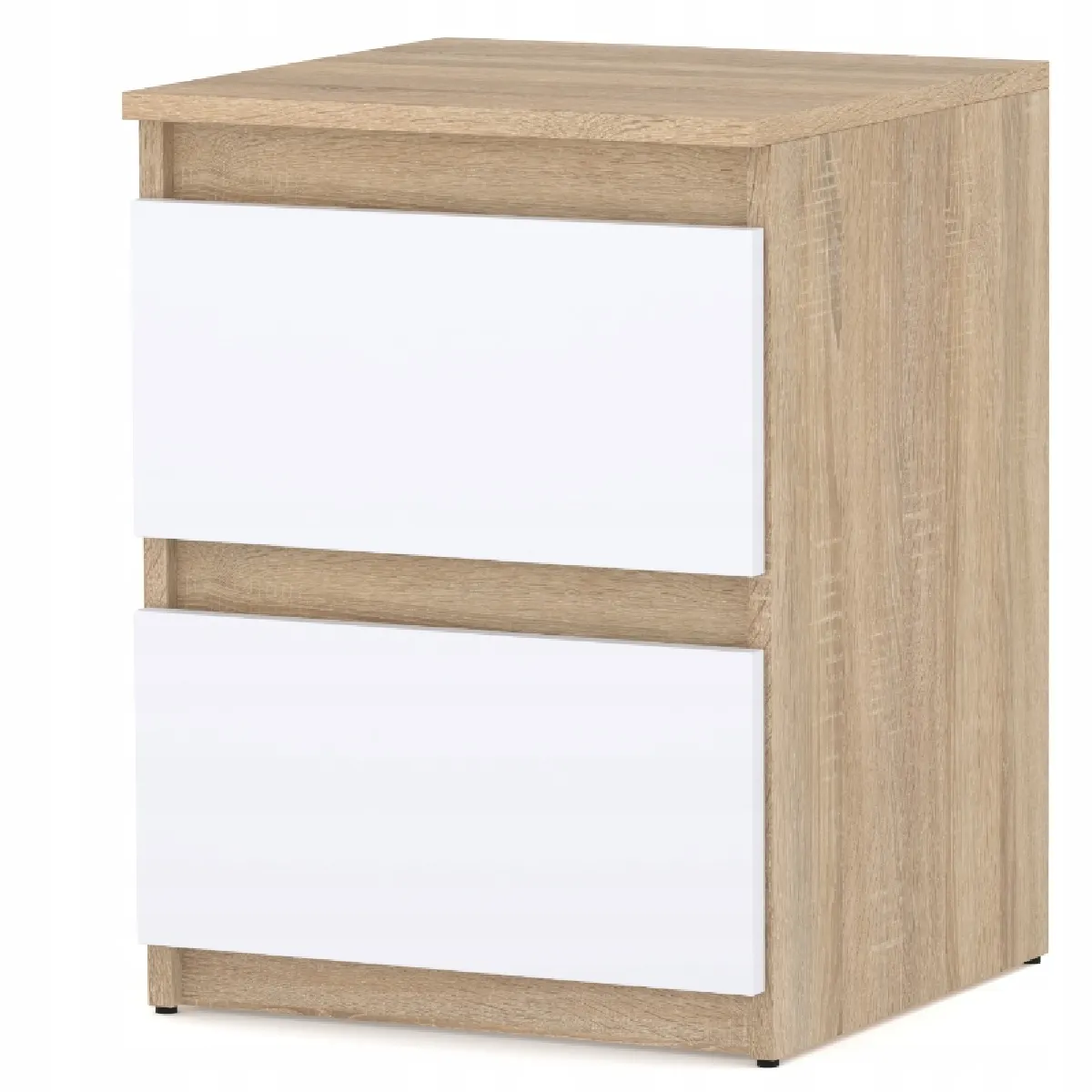 Table de chevet Blanc Chêne Sonoma 40X40X54cm, 2 tiroirs, meuble de nuit pour chambre à coucher