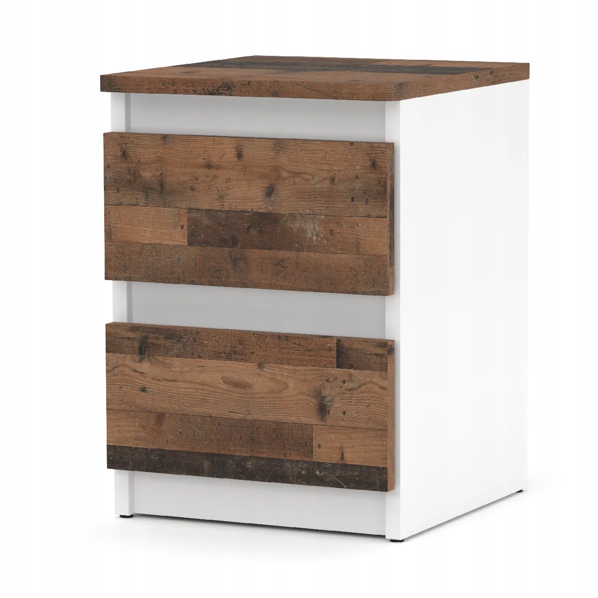 Table de chevet Blanc + OLD Vintage 30x30x42CM 2 tirrois -meuble de nuit pour chambre à coucher loft
