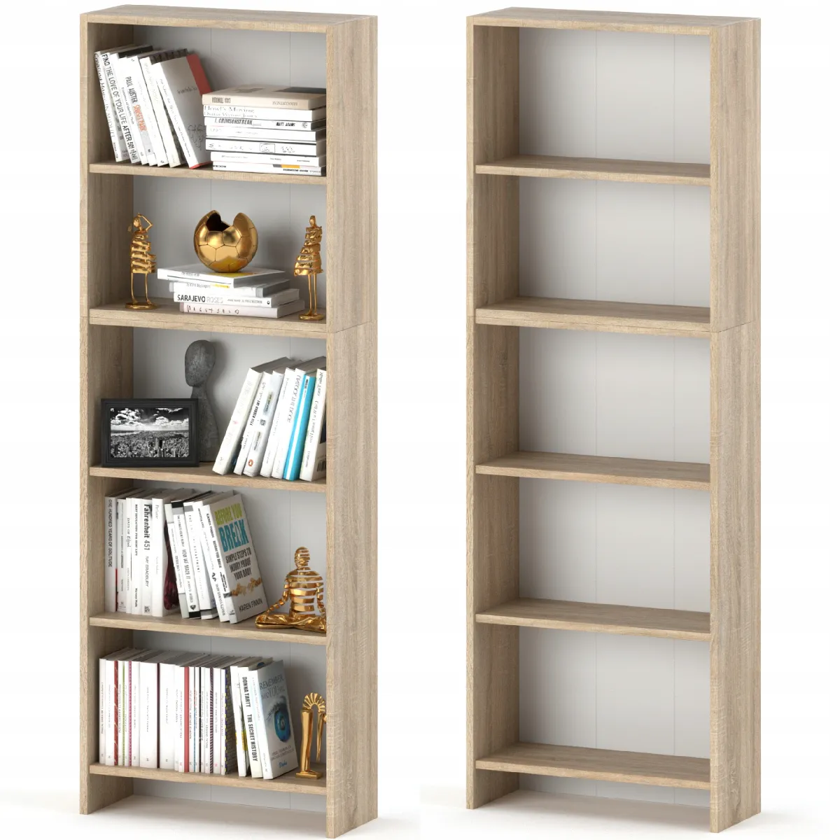 Bibliothèque -Étagère multifonction Chêne Sonoma 5 niveaux 60X30x189cm - Pour livres, jouets et accessoires de bureau