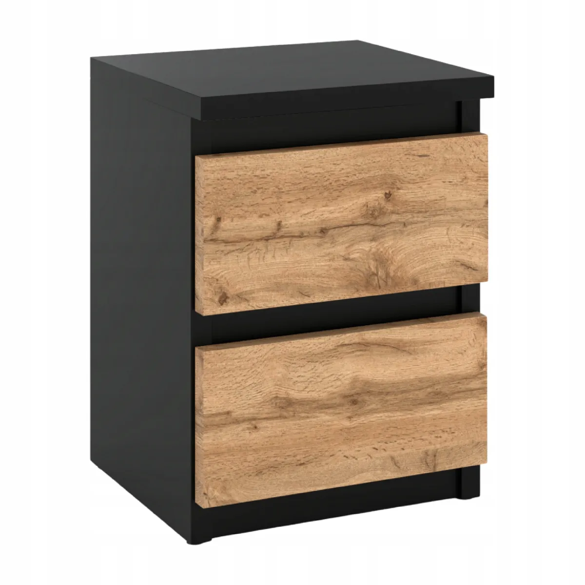 Table de chevet Noir Chêne Wotan 30x30x40CM 2 tirrois -meuble de nuit pour chambre à coucher loft