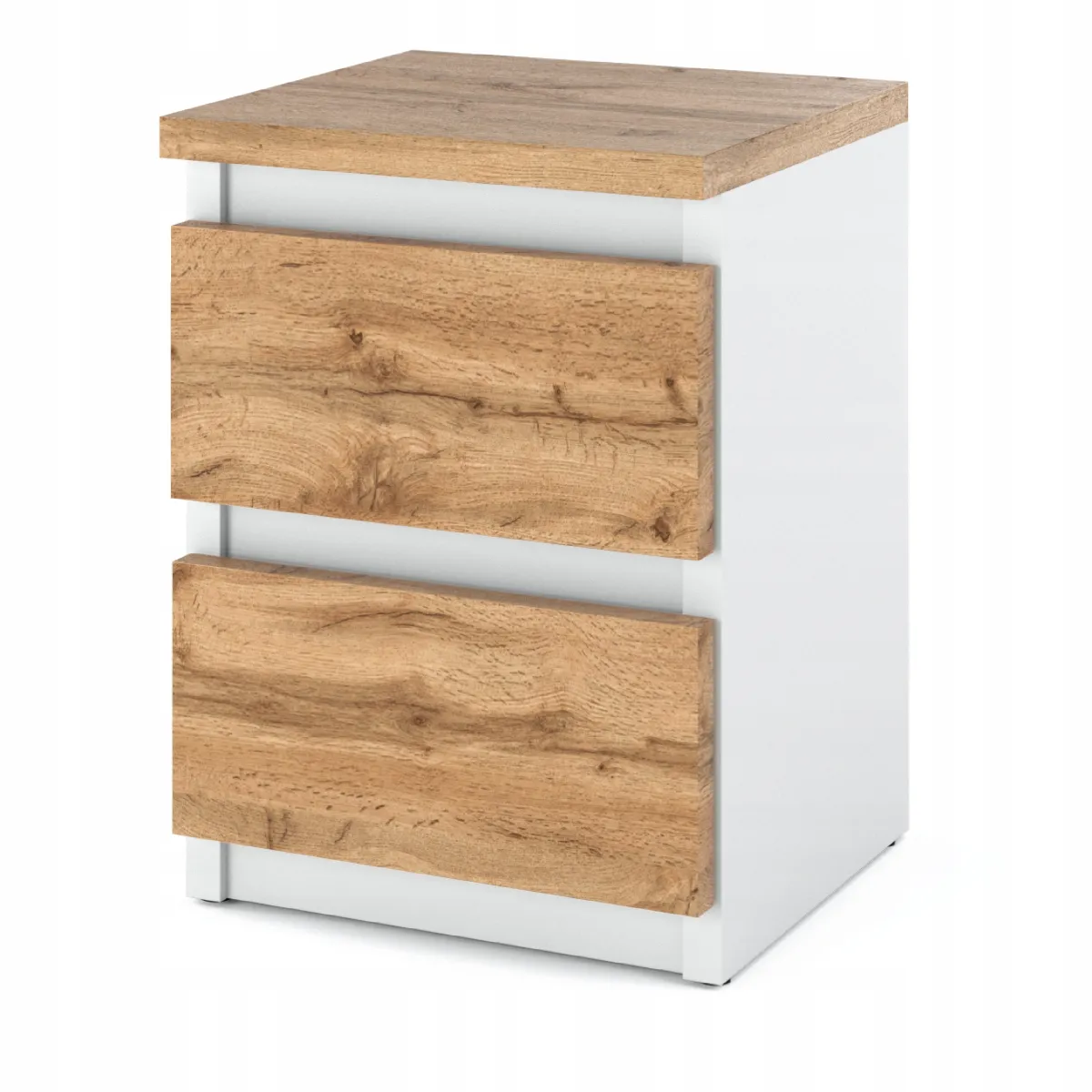 Table de chevet Blanc / Chêne Wotan 30x30x42CM 2 tirrois -meuble de nuit pour chambre à coucher
