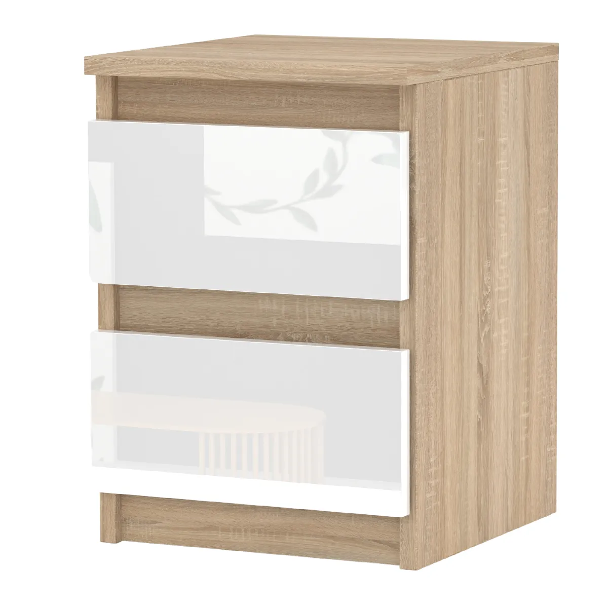 Table de chevet Chêne Sonoma Blanc brillant 30x30x40CM 2 tirrois -meuble de nuit pour chambre à coucher loft
