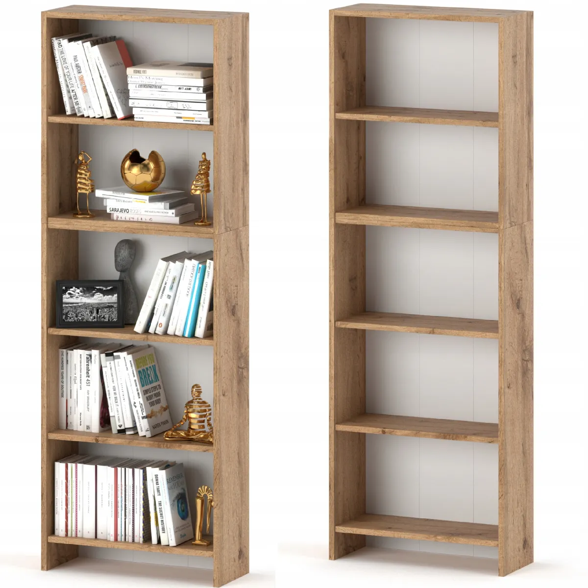 Bibliothèque -Étagère multifonction Chêne Wotan 5 niveaux 60X30x189cm - Pour livres, jouets et accessoires de bureau