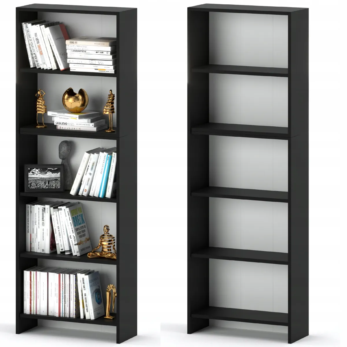 Bibliothèque -Étagère multifonction Noir 5 niveaux 60X30x189cm - Pour livres, jouets et accessoires de bureau
