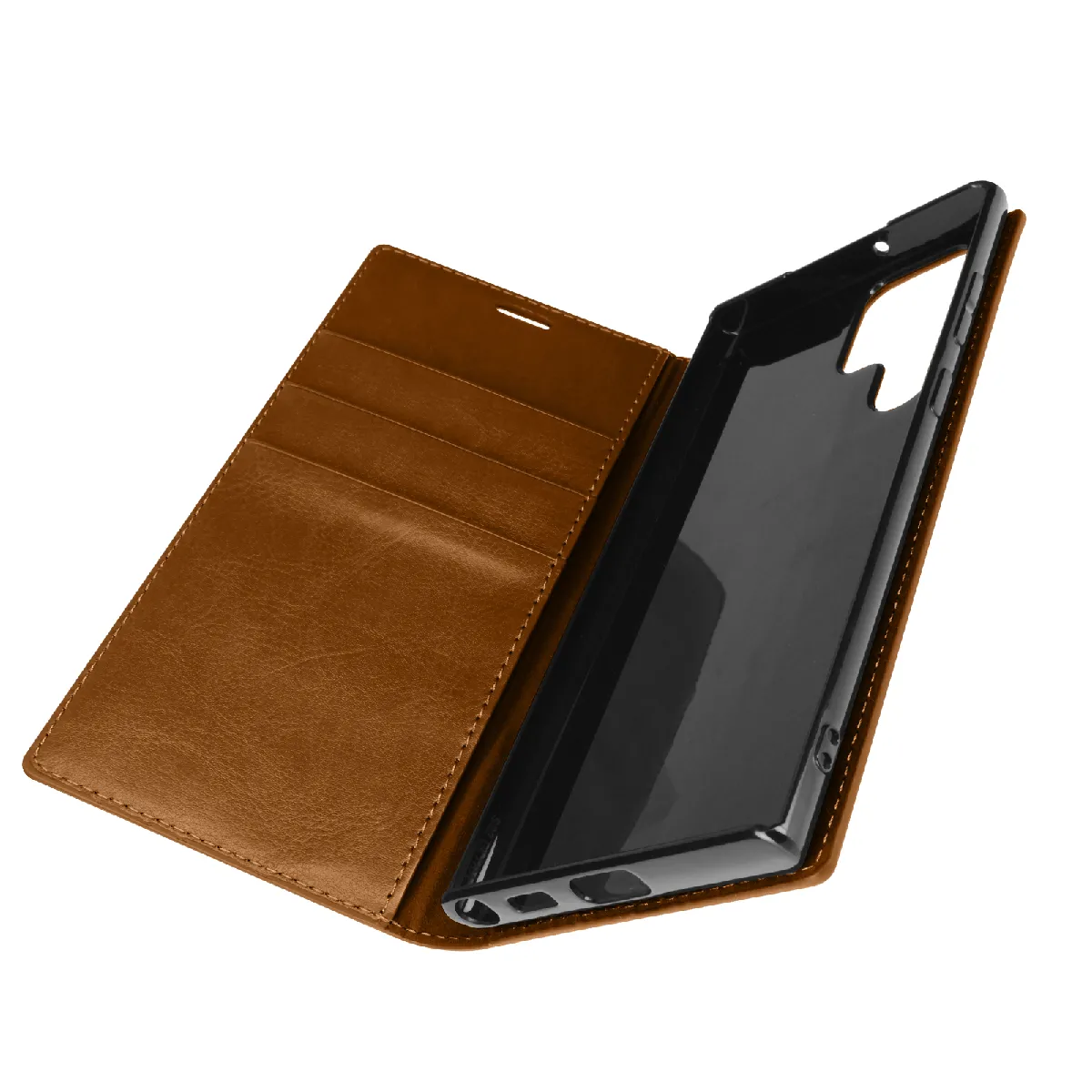 Étui Pour Samsung Galaxy S22 Ultra Folio Cuir Véritable Porte Cartes Support Vidéo Camel