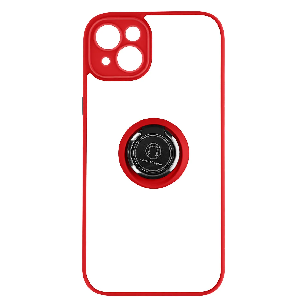 Coque Pour Iphone 14 Plus Bi-matière Bague Métallique Support Vidéo Rouge