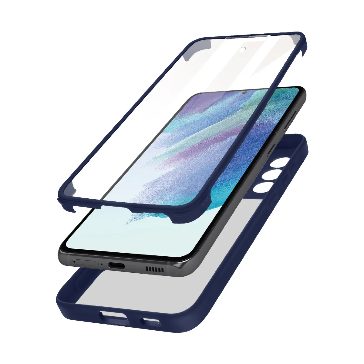 Avizar Coque pour Samsung Galaxy S21 FE Dos Plexiglas Avant Polymère Bleu nuit