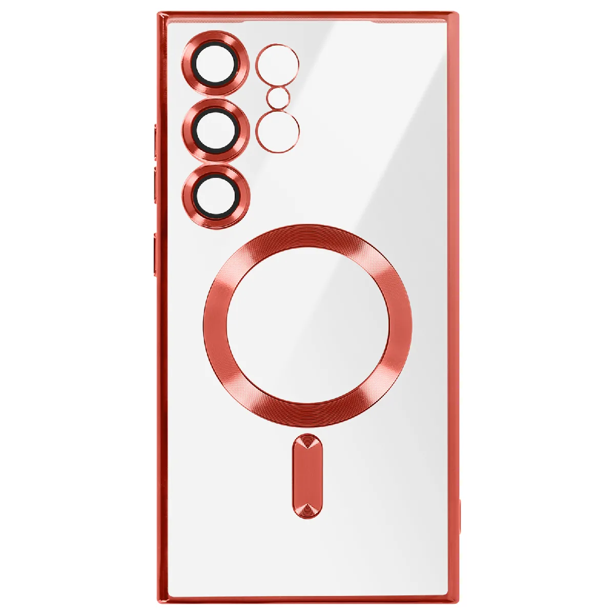 Coque Magsafe Pour Samsung S24 Ultra En Silicone Contour Chromé Rouge