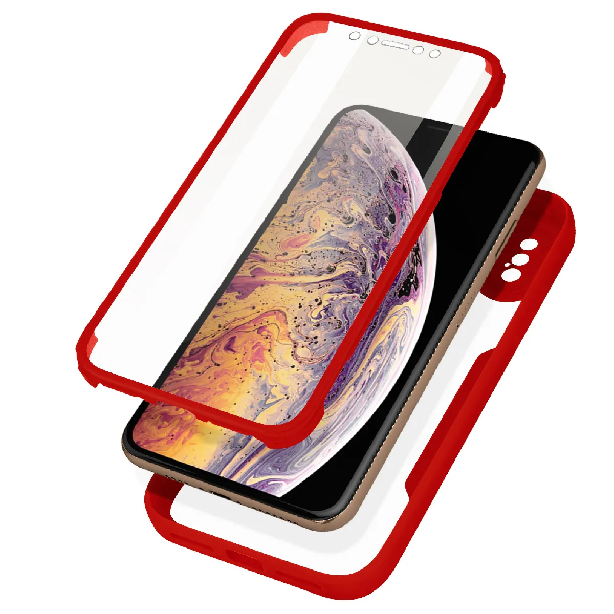 Coque 360 Pour Iphone Xs Max Dos Rigide Protection Écran Souple Rouge