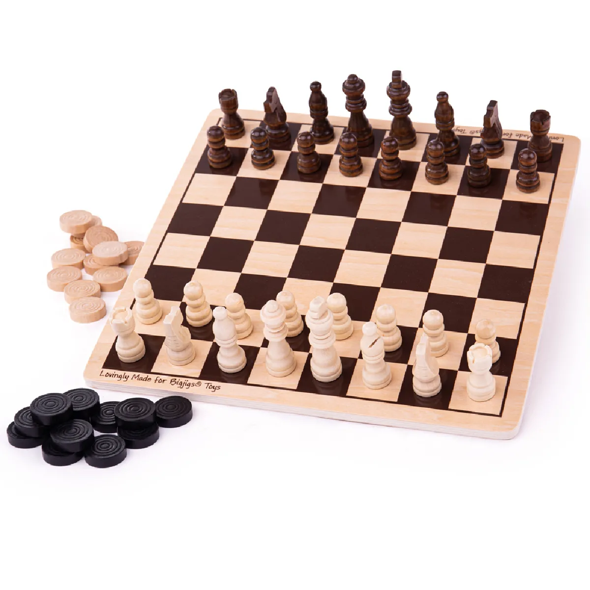Bigjigs Toys, Jeu De Dames Et D'échecs En Bois, Adapté Aux ges Dès 3 Ans