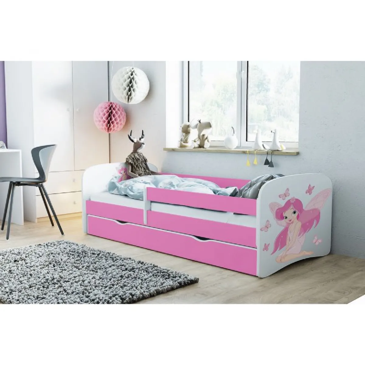 Lit bébé évolutif en bois - Rose