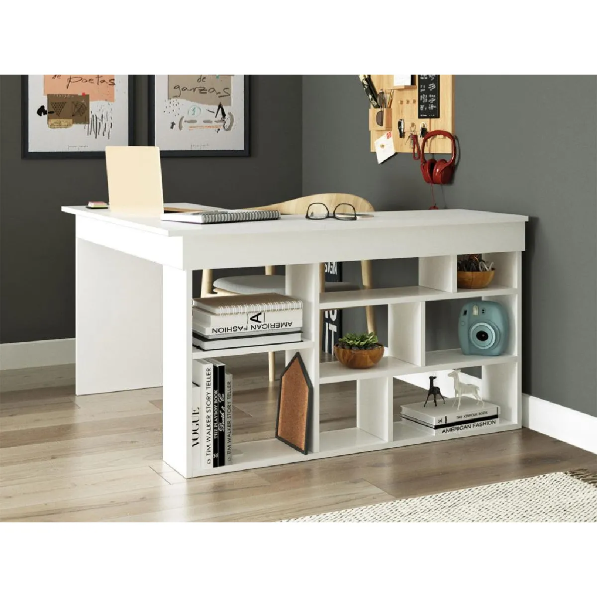 Bureau d'angle avec rangements - Coloris: Blanc - LILEUL