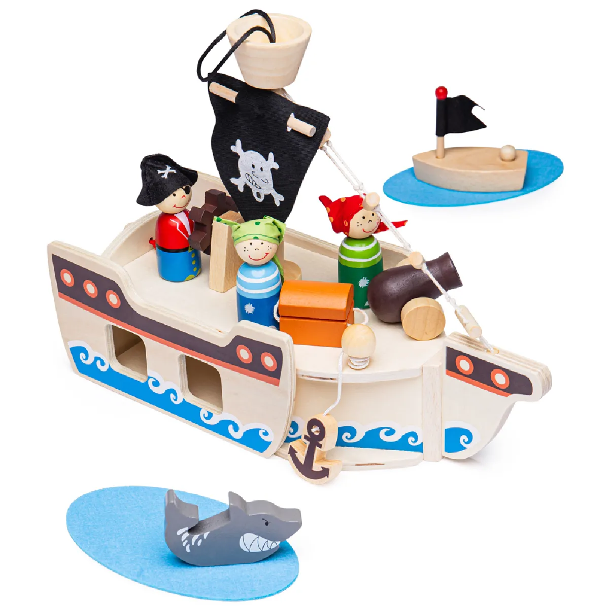 Bigjigs Toys, Mini Bateau Pirate, Adapté Aux ges Dès 3 Ans
