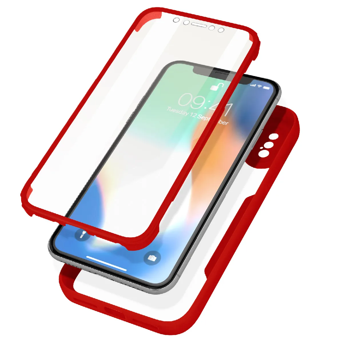 Coque Pour Iphone X Et Xs Dos Plexiglas Avant Polymère Coins Renforcés Contour Rouge