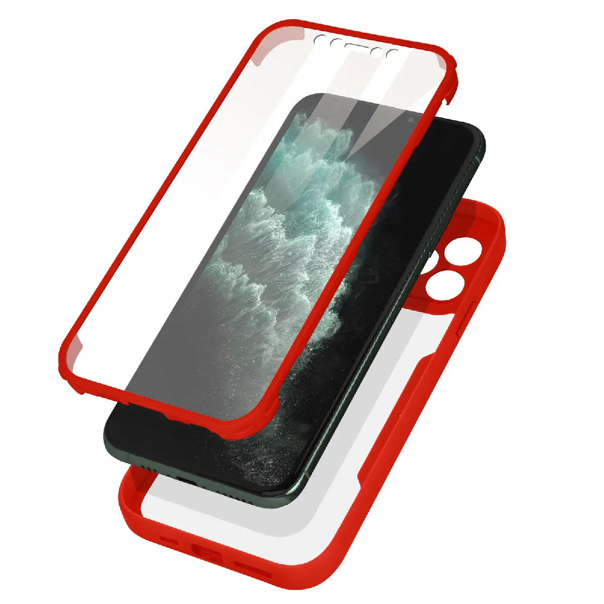 Coque 360 Pour Iphone 11 Pro Dos Rigide Protection Écran Souple Rouge