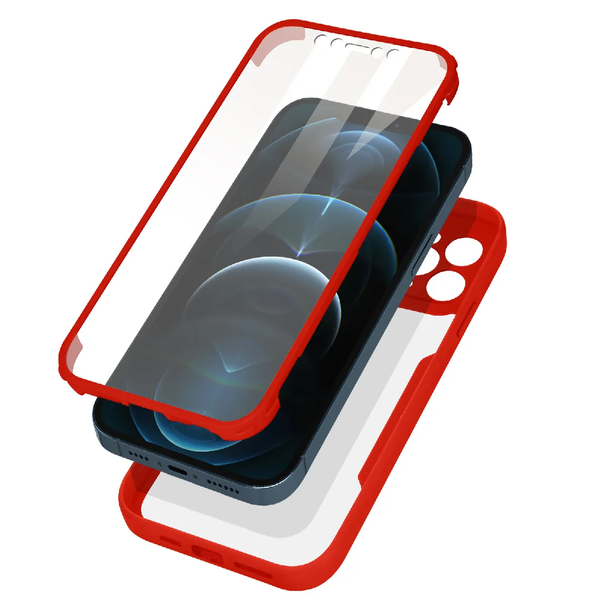 Coque 360 Pour Iphone 12 Pro Max Dos Rigide Protection Écran Contour Rouge