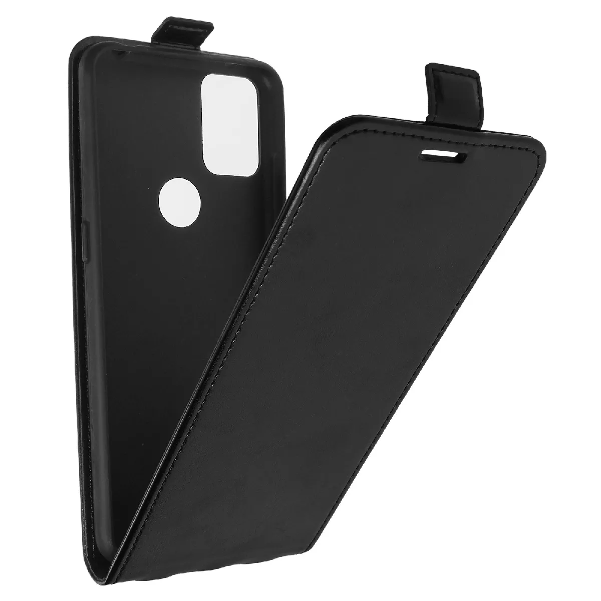 Avizar Étui pour Alcatel 3X Clapet Vertical Porte-carte Effet Lisse Noir