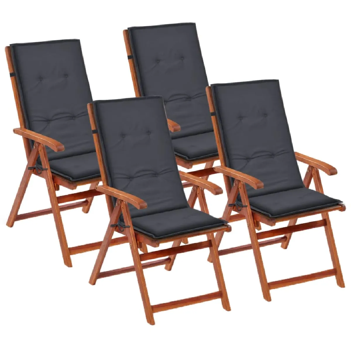Lot De 4 Coussins De Chaise De Jardin En Tissu Anthracite 120x50x3 Cm Dec021543