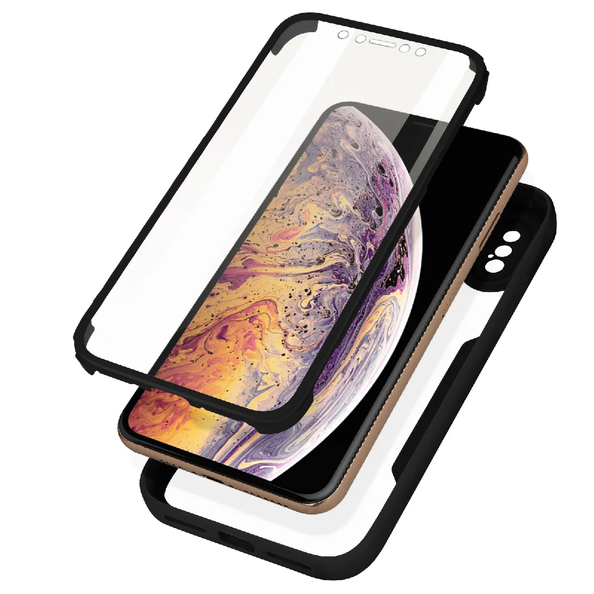 Coque Pour 360° Pour Iphone Xs Max Dos Rigide Protection Écran Souple Noir