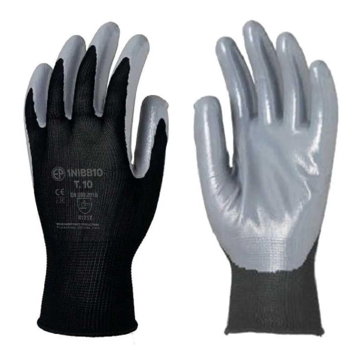 Gant Tricoté Polyester Eurotechnique Enduit Nitrile Noir Gris T10 Coverguard 1nibb10