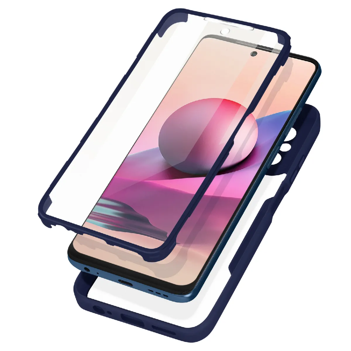 Avizar Coque pour Xiaomi Note 10 et 10S Dos Plexiglas Avant Polymère Bleu nuit