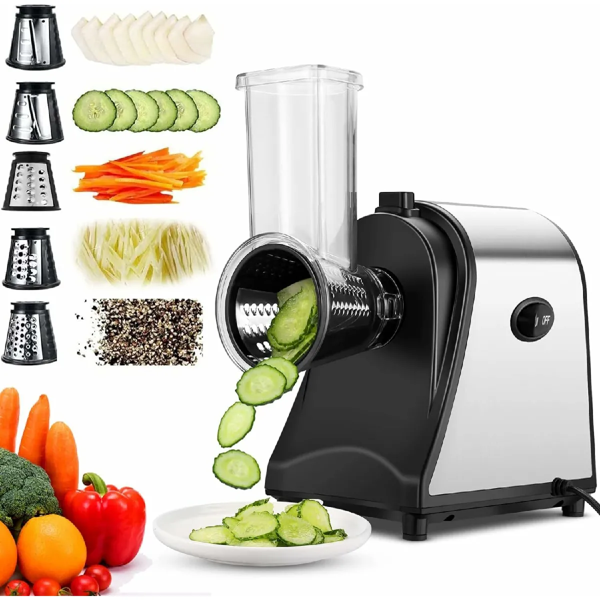 Hachoir Multifonctionnel Râpe Electrique 250w Avec 5 Cônes En Acier Inoxydable Vendos85