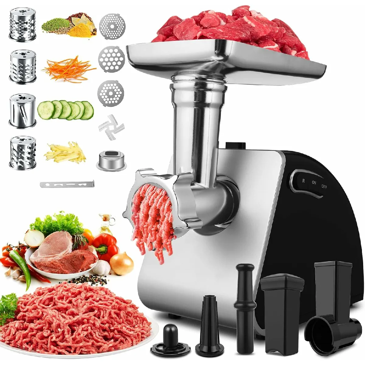 Hachoir À Viande 5 En 1 2000w Gris Noir Vendos85
