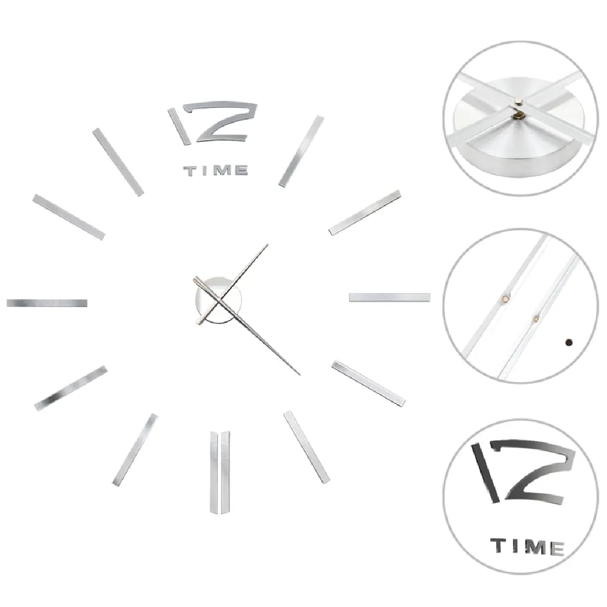 Horloge Murale 3d Design Moderne 100 Cm Xxl Argenté Dec022268