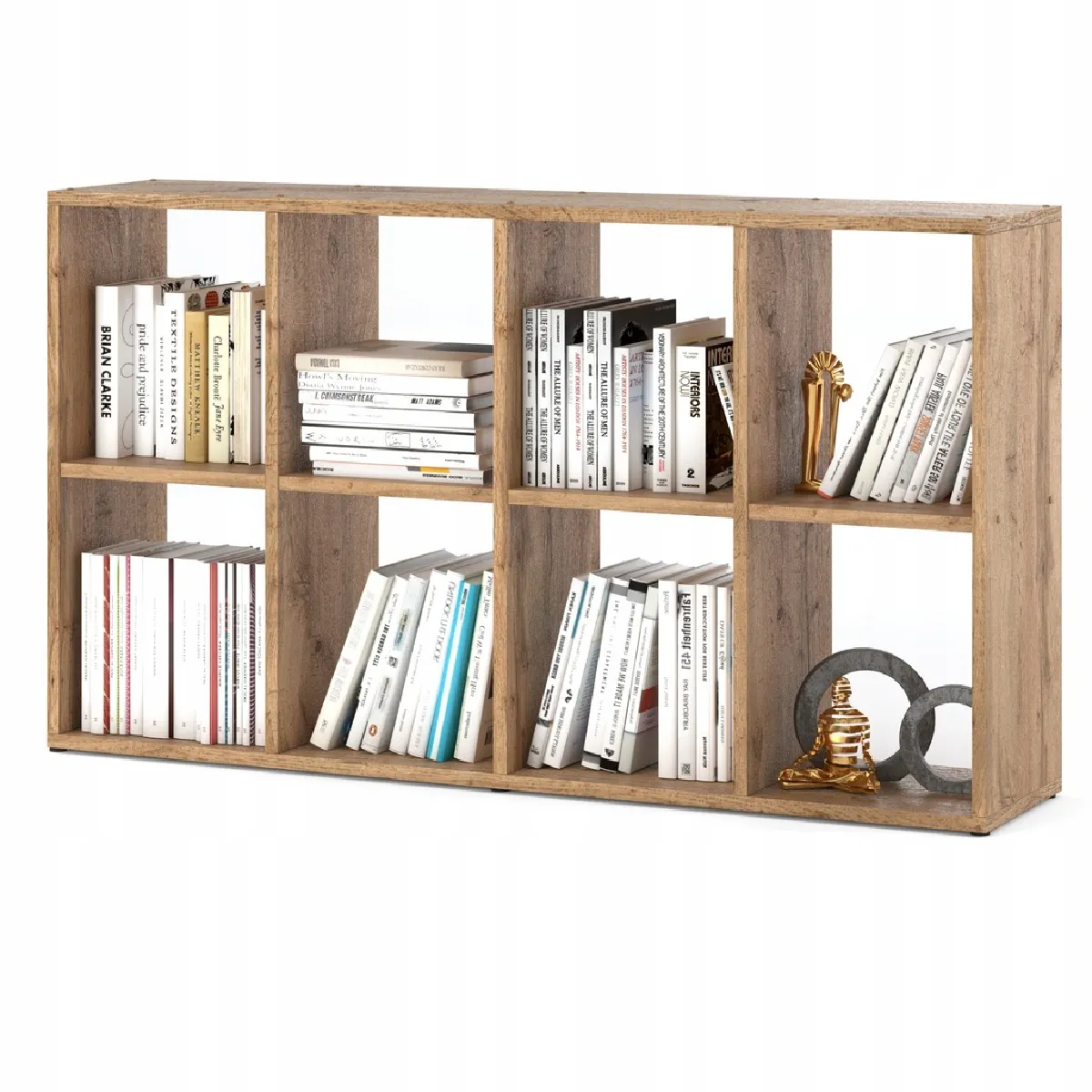 Bibliothèque Chêne Wotan - organisateur avec 8 grandes étagères pour jouets 129x29x74cm