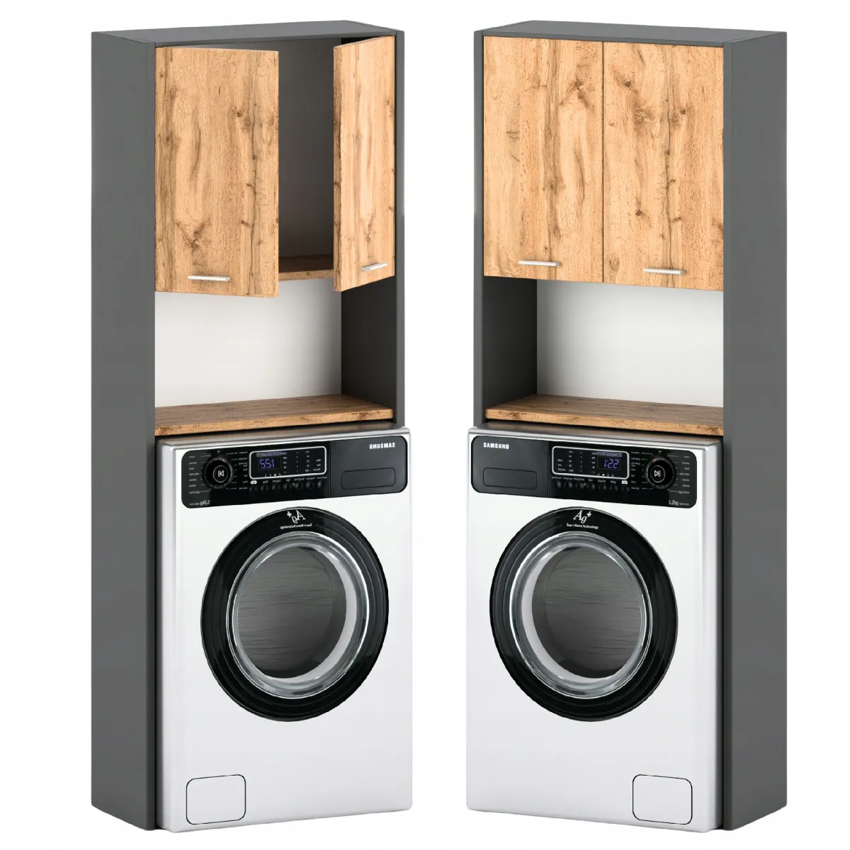 Colonne salle de bain Gris+Chêne Wotan 64x30x165 cm - meuble lave-linge- armoire au-dessus machine à laver - gain de place