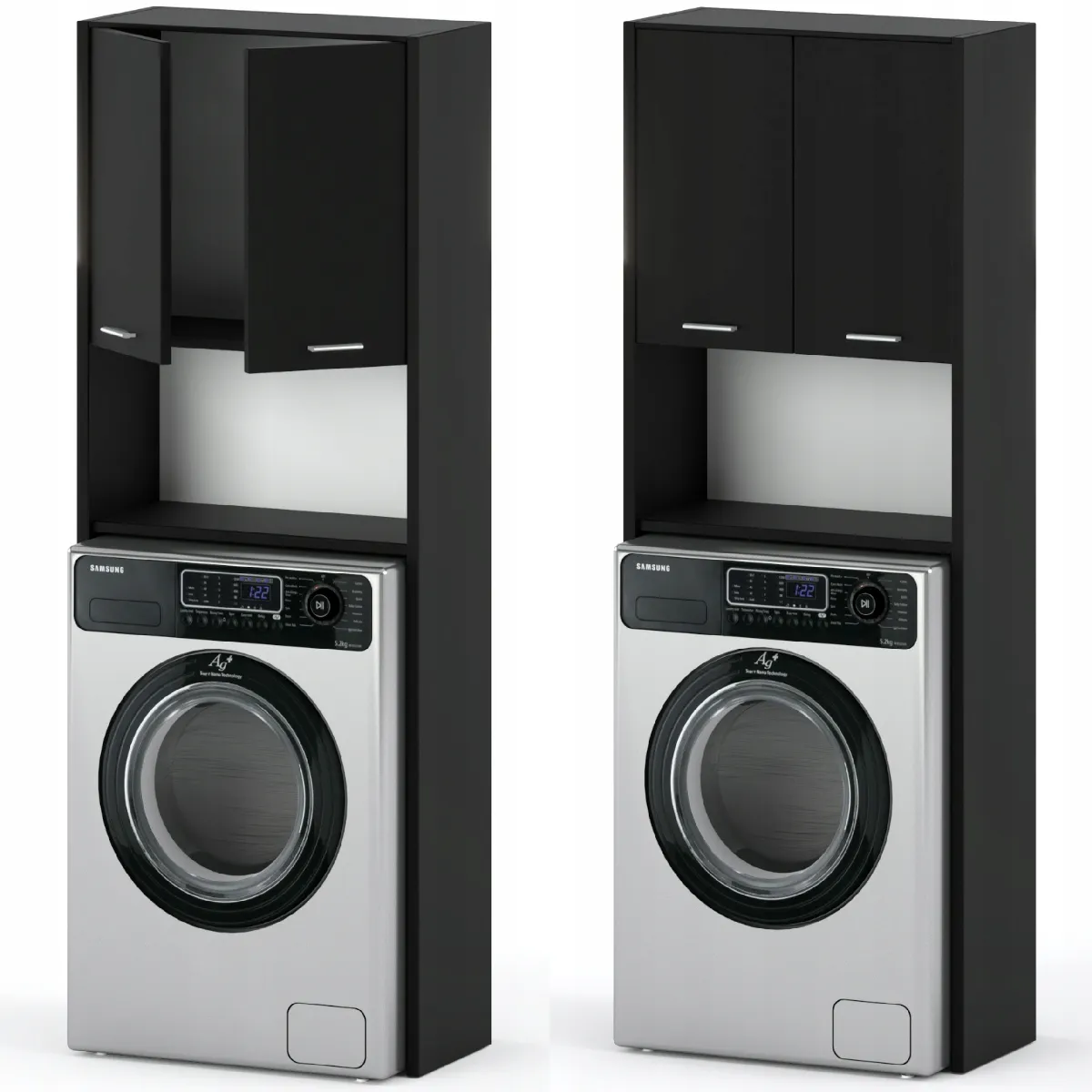 Colonne salle de bain noir 64x30x165 cm- meuble lave-linge- armoire au-dessus machine à lave-rangement gain de place