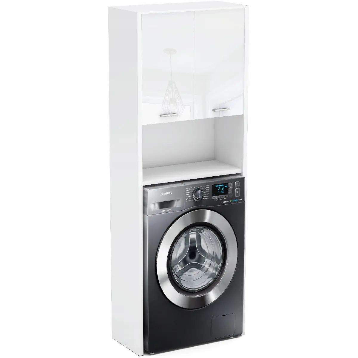 Colonne salle de bain blanc brillant 64x30x165 cm armoire lave-linge gain de place
